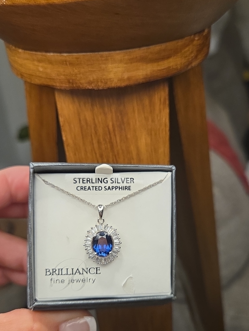Sterling Silver Created Sapphire Pendant Necklace - Blue